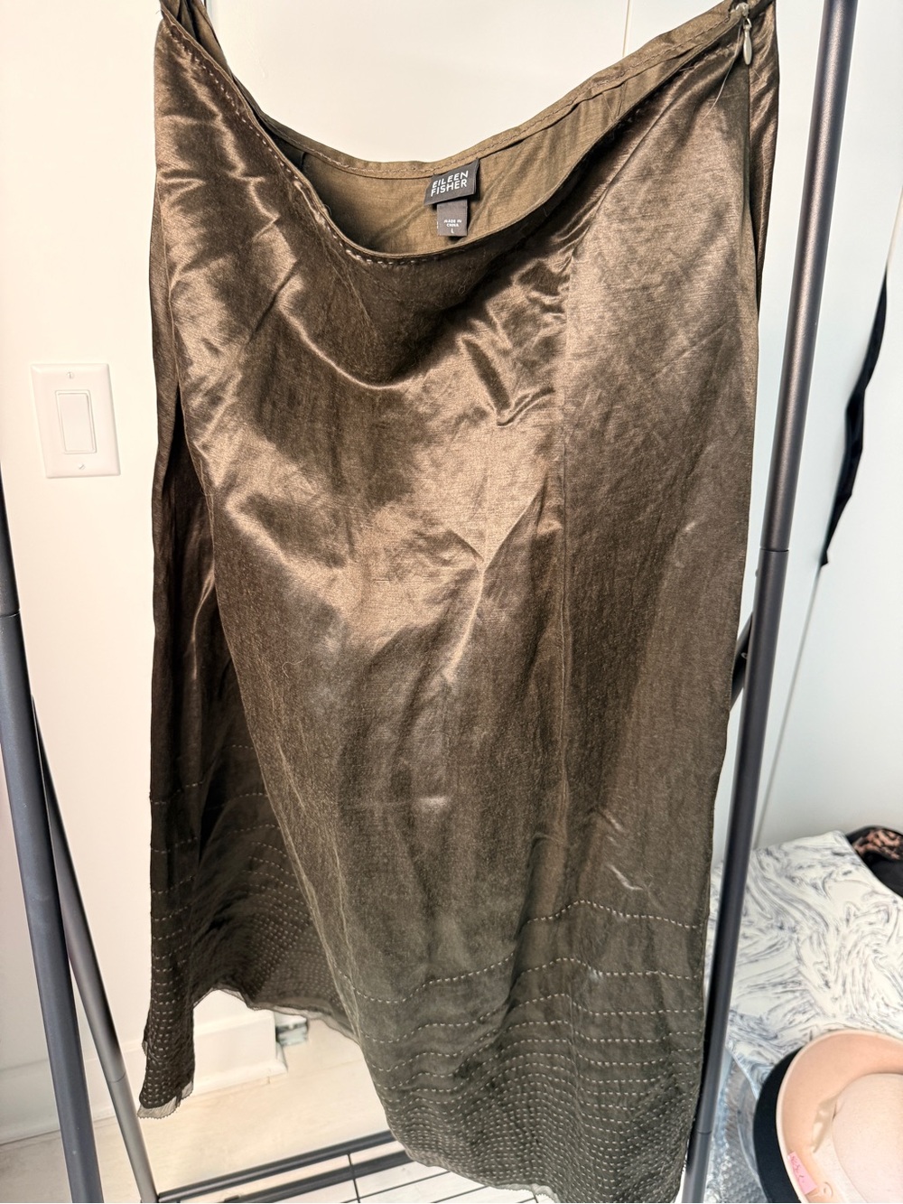 Eileen Fisher Olive Green silk Bias Slip Skirt